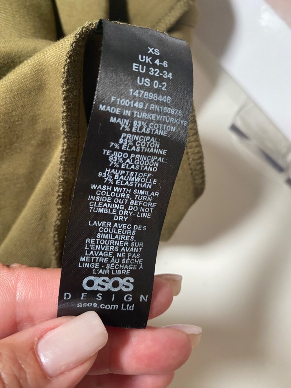 ASOS DESIGN Olive Ruched Top XS Green Short Sleeve - Picture 4 of 5